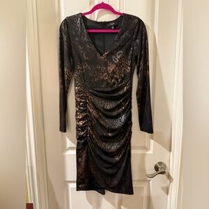 Guess Black and Gold Ruched Bodycon Dress Size Small Cocktail Date Night